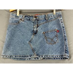 Vintage Spacegirlz Denim Mini Skirt Womens 7 Blue Medium Wash Asymmetric Y2K